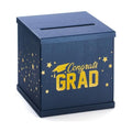 Blue & Gold Graduation Card Box - Large 10x10 Navy Blue Congrats Grad Party