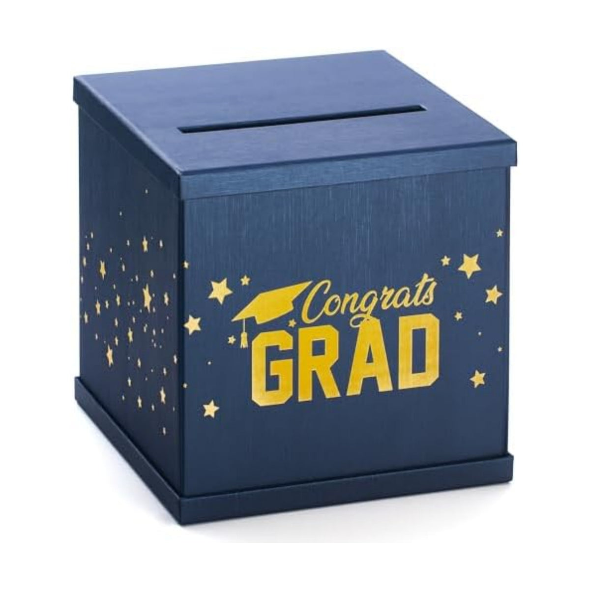 Blue & Gold Graduation Card Box - Large 10x10 Navy Blue Congrats Grad Party