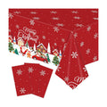 3-Piece 54 x 108 Inch Christmas Plastic Tablecloth – Red Disposable Table Covers with Merry Christmas Lettering, Snowy Houses, Santa, Snowmen, and Xmas Trees for Holiday Winter Parties