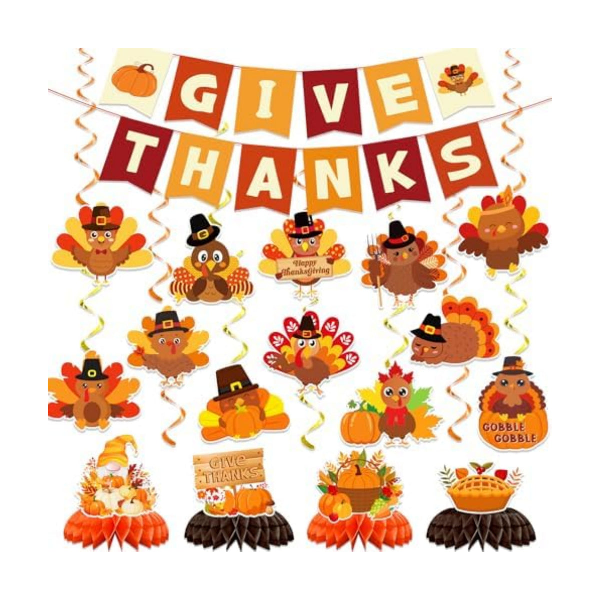 Thanksgiving Party Decorations, Thanksgiving Decorations Indoor Give Thanks Banner Hanging Swirls Centerpieces for Thanksgiving Party Supplies