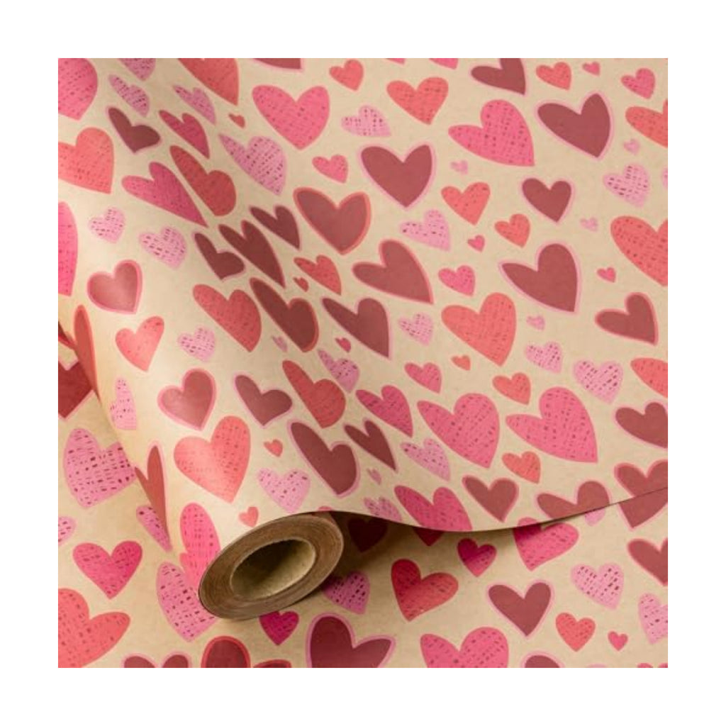 RUSPEPA Kraft Valentine’s Day Wrapping Paper Roll, Mini Roll, Red and Pink Heart Design, Romantic Gift Wrap Paper for Valentine's Day, Wedding, Anniversary, Birthday, 17 Inches x 16.4 Feet