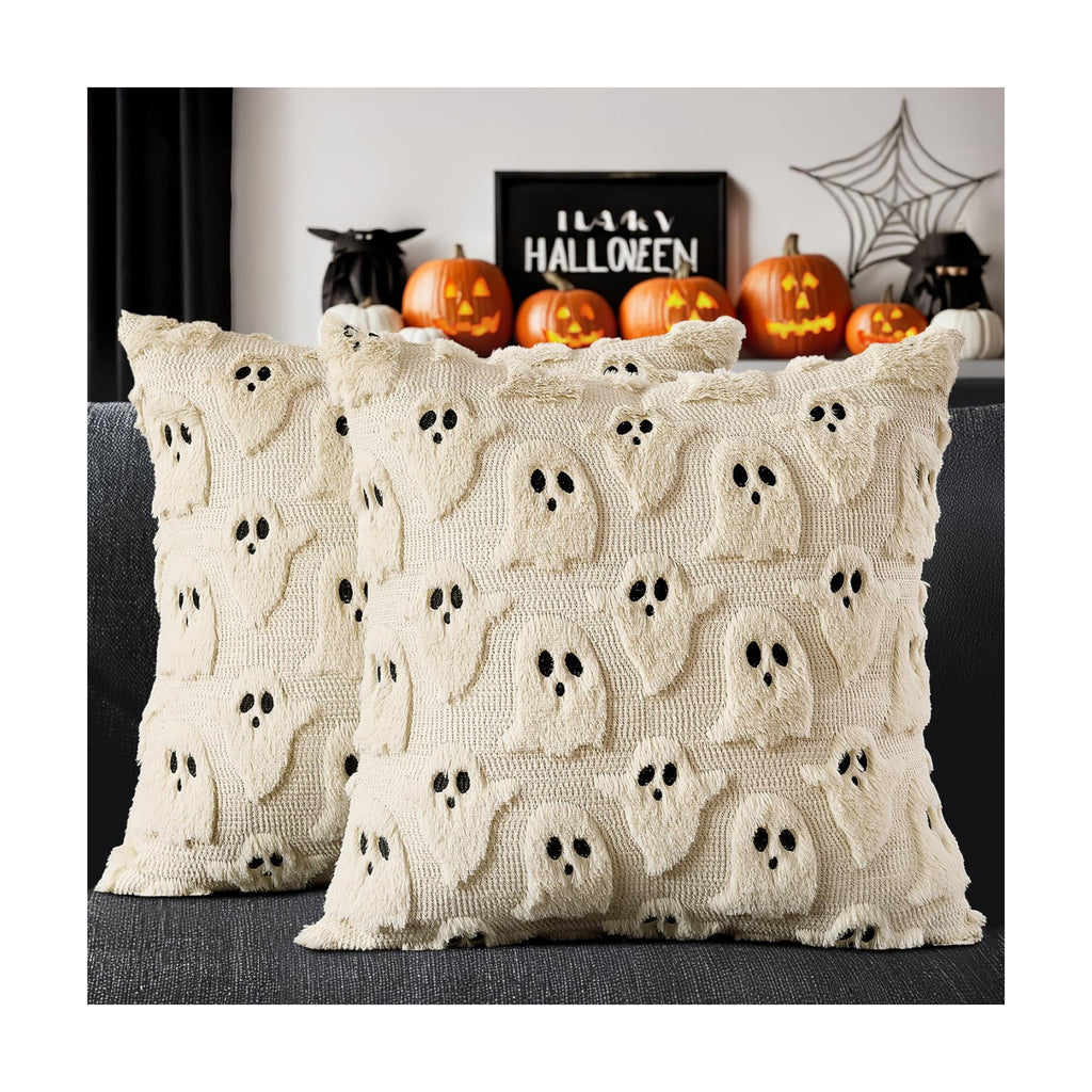 MIULEE Beige Halloween Pillow Covers Cute Ghost Decor Set of 2 18x18