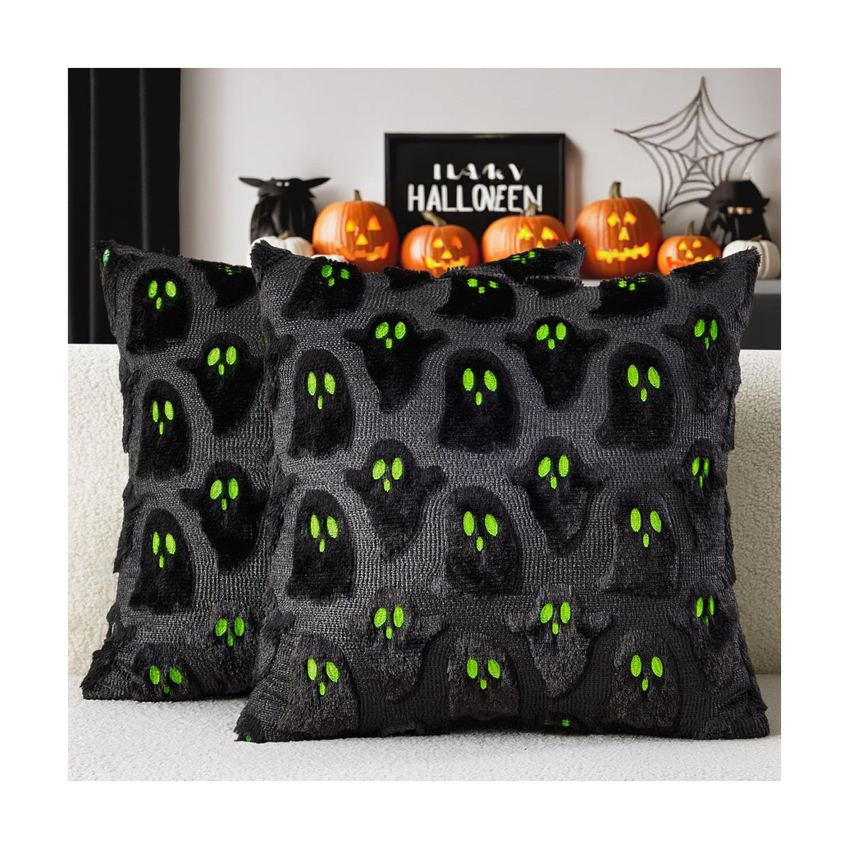 MIULEE Black Halloween Pillow Covers Cute Ghost Decor Set of 2 18x18