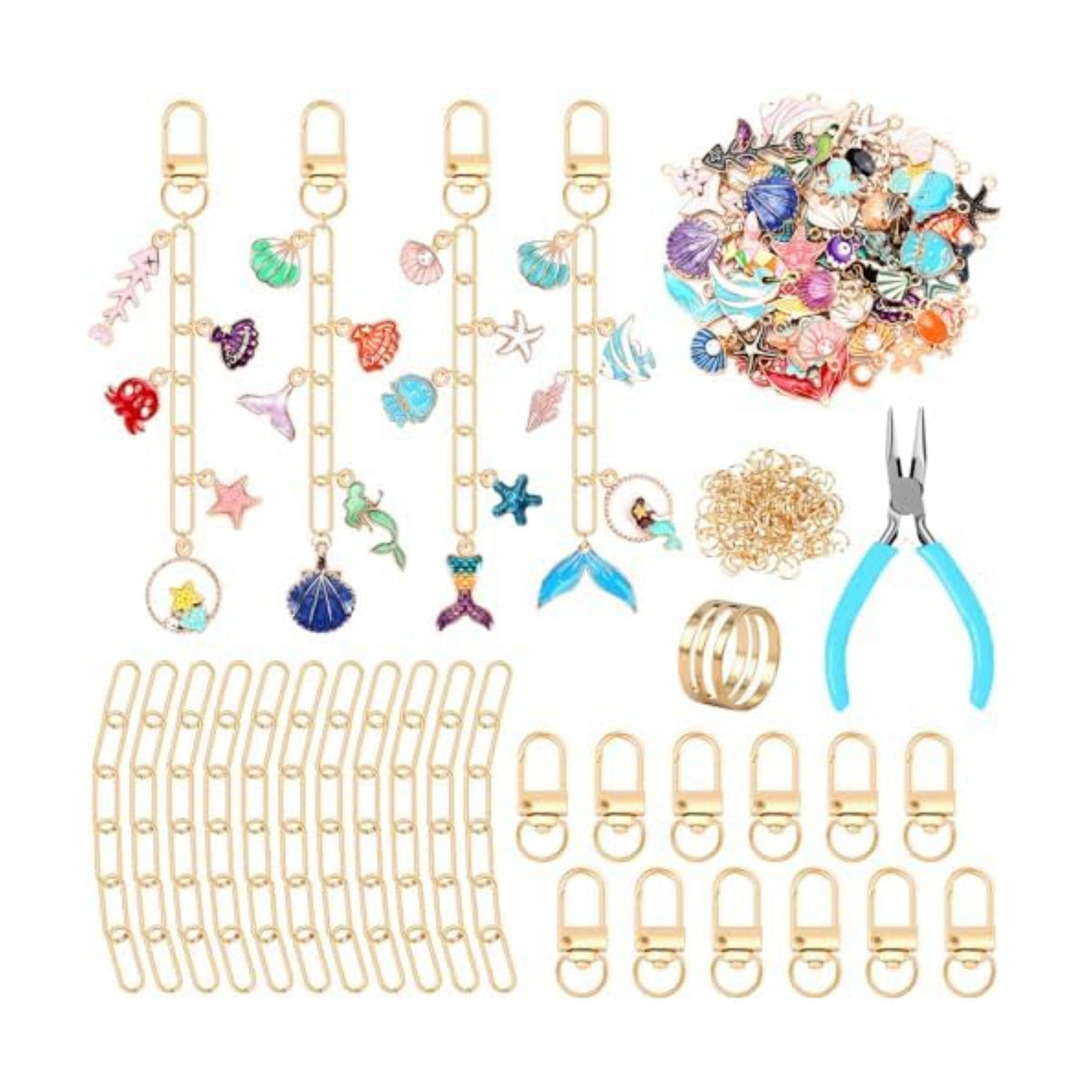 AUGSUN 189Pcs Ocean Keychain Making Kit Summer Beach DIY Keychain Craft