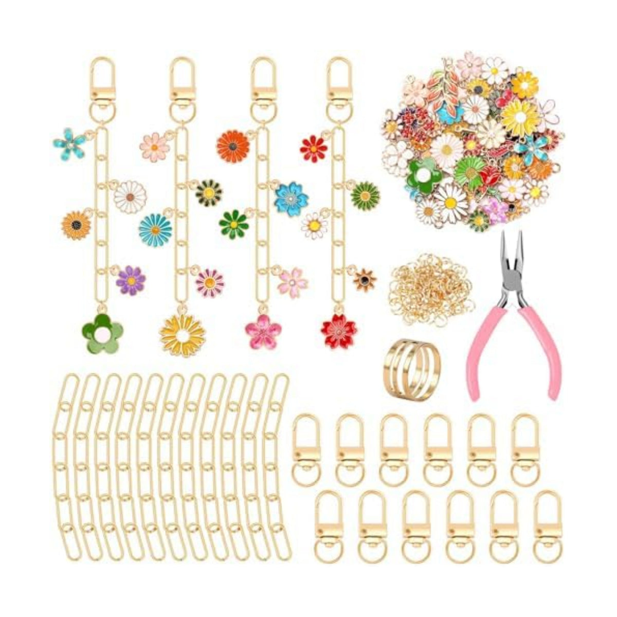 AUGSUN 189Pcs Flower Keychain Making Kit Floral DIY Keychain Craft