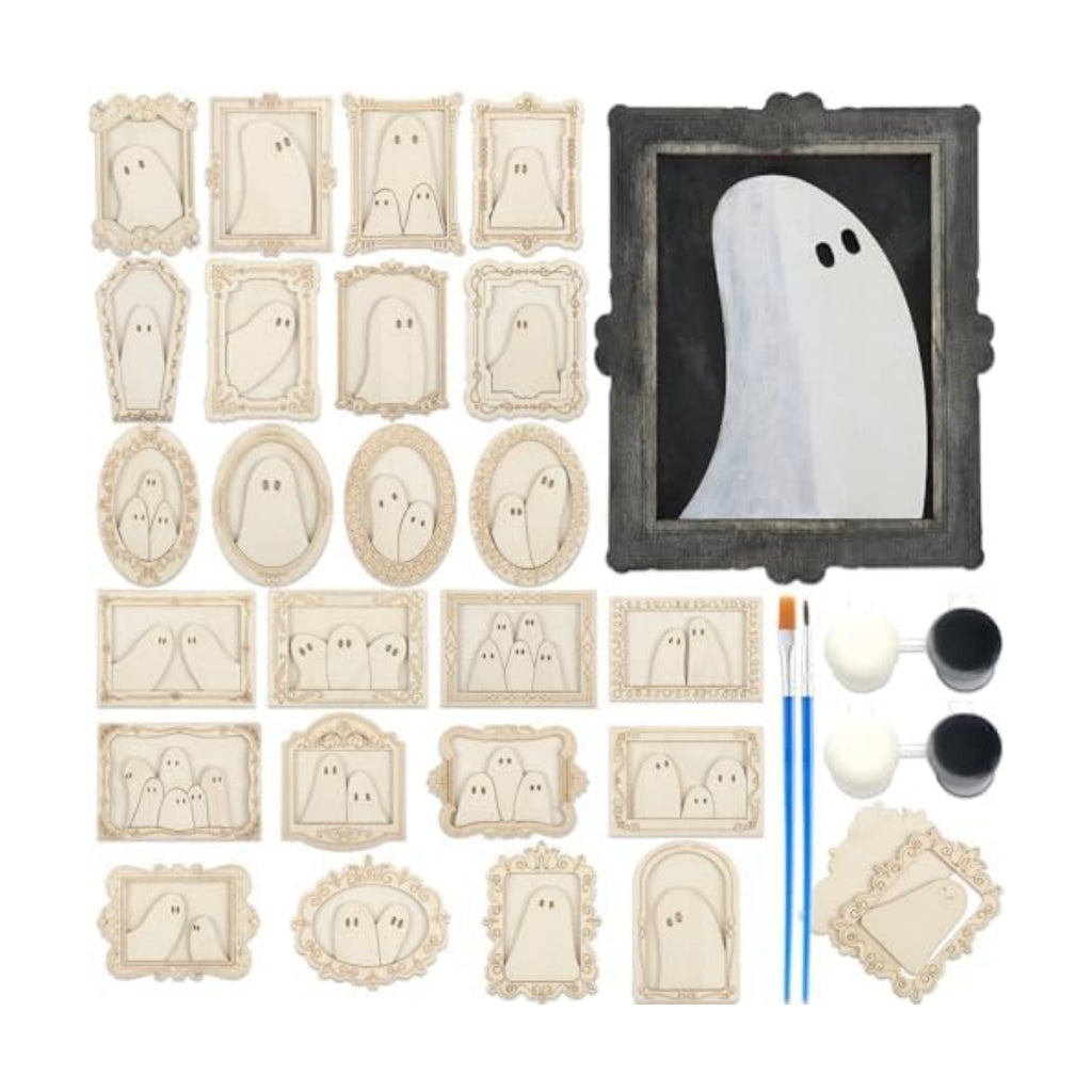 Simgoing 24 Set Adult Halloween Craft, Wood Ghost DIY Frame, Fashion Style