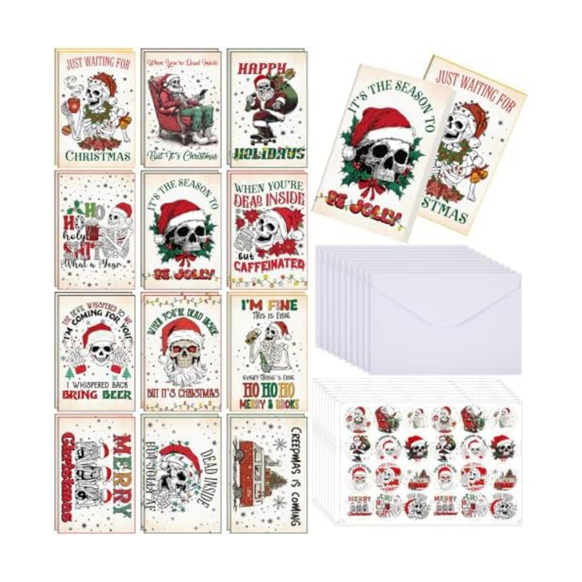 Motiskyy 24 Set Funny Christmas Cards with Envelopes, Goth Xmas Postcards