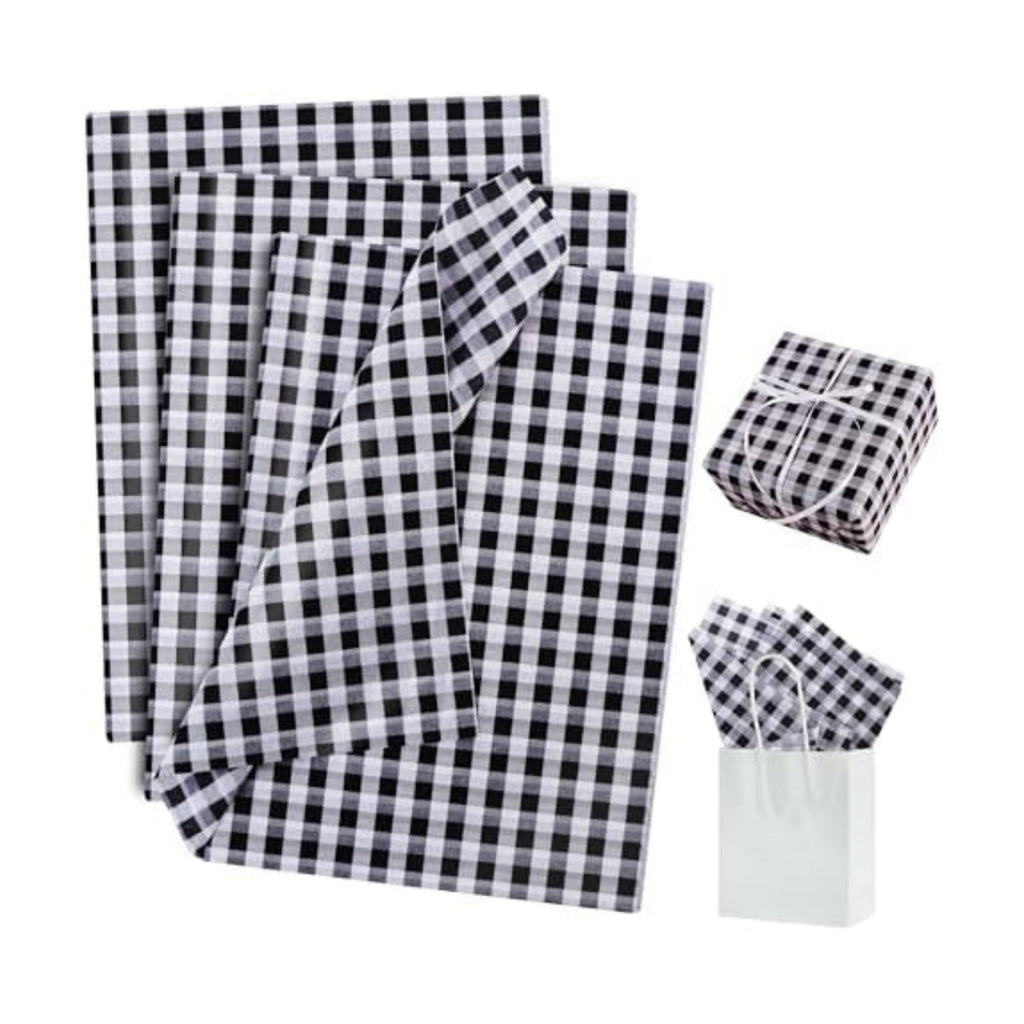 BEISHIDA Christmas Gingham Tissue Paper Bulk, White and Black Buffalo Plaid Wrapping Tissue Paper for Gift Bags, 14 x 20 Inch Gift Wrap for Christmas Easter DIY Crafts Decor Holiday Flowers-50pcs