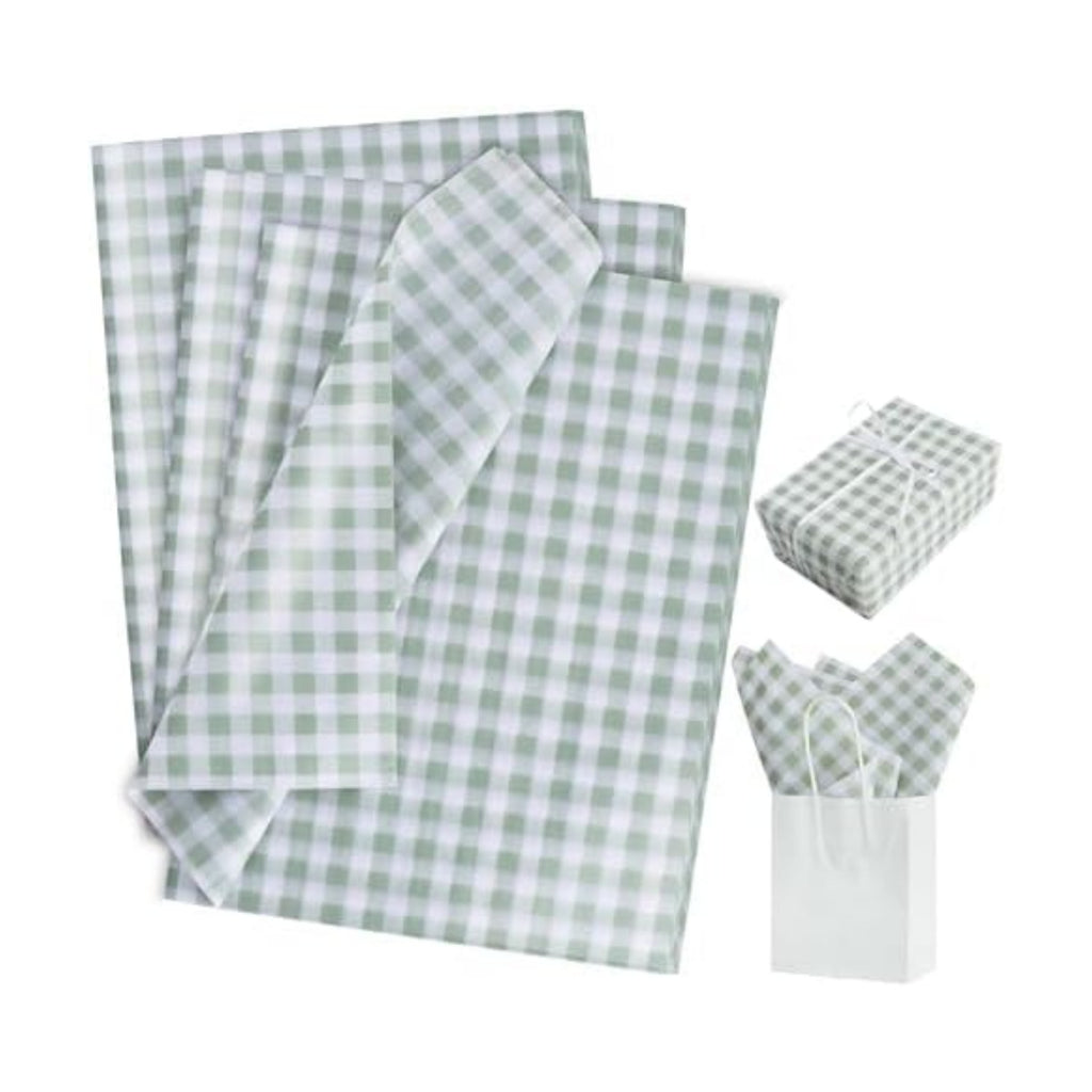 BEISHIDA Gingham Tissue Paper Bulk，Sage Green and White Checkered Wrapping Tissue Paper for Gift Bags, 14 x 20 Inch Gift Wrap for Wedding Birthday Easter DIY Crafts Decor Holiday Flowers-50 Sheets