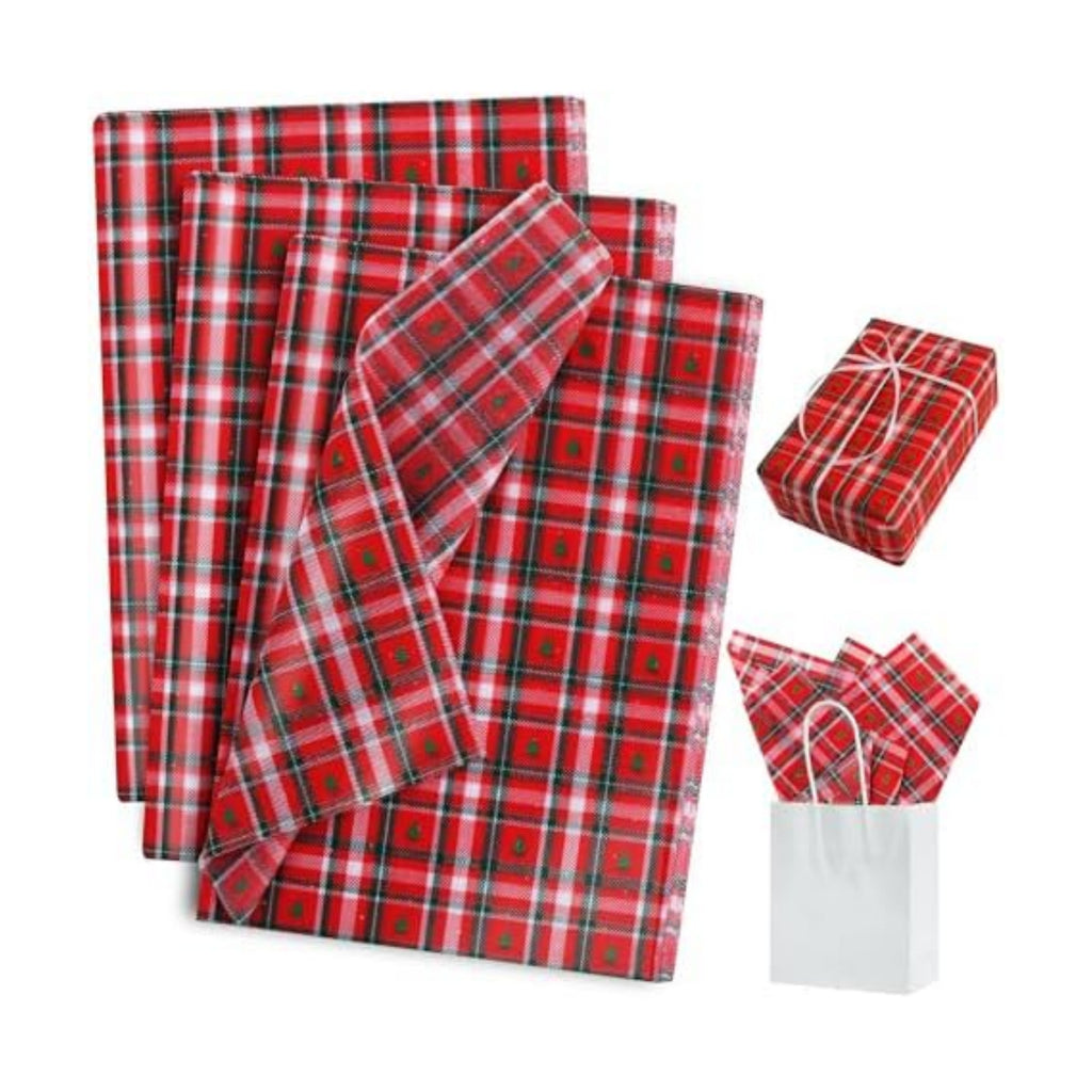BEISHIDA Christmas Gingham Tree Tissue Paper Bulk，Red and Green Buffalo Plaid Wrapping Tissue Paper for Gift Bags, 14 x 20 Inch Gift Wrap for Christmas Party DIY Crafts Decor Holiday Flowers-50pcs