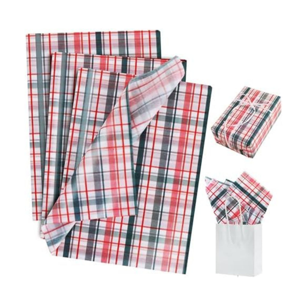 BEISHIDA Christmas Gingham Tissue Paper Bulk，Red Green White Buffalo Plaid Wrapping Tissue Paper for Gift Bags, 14 x 20 Inch Gift Wrap for Christmas Party DIY Crafts Decor Holiday Flowers-50pcs