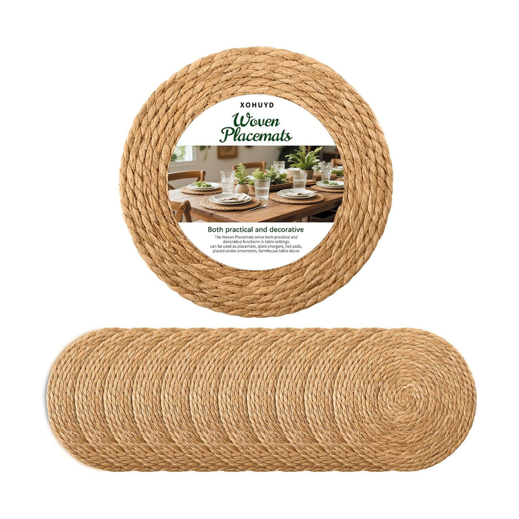 13" Round Woven Placemats Set of 12, Plate Chargers for Dining Table