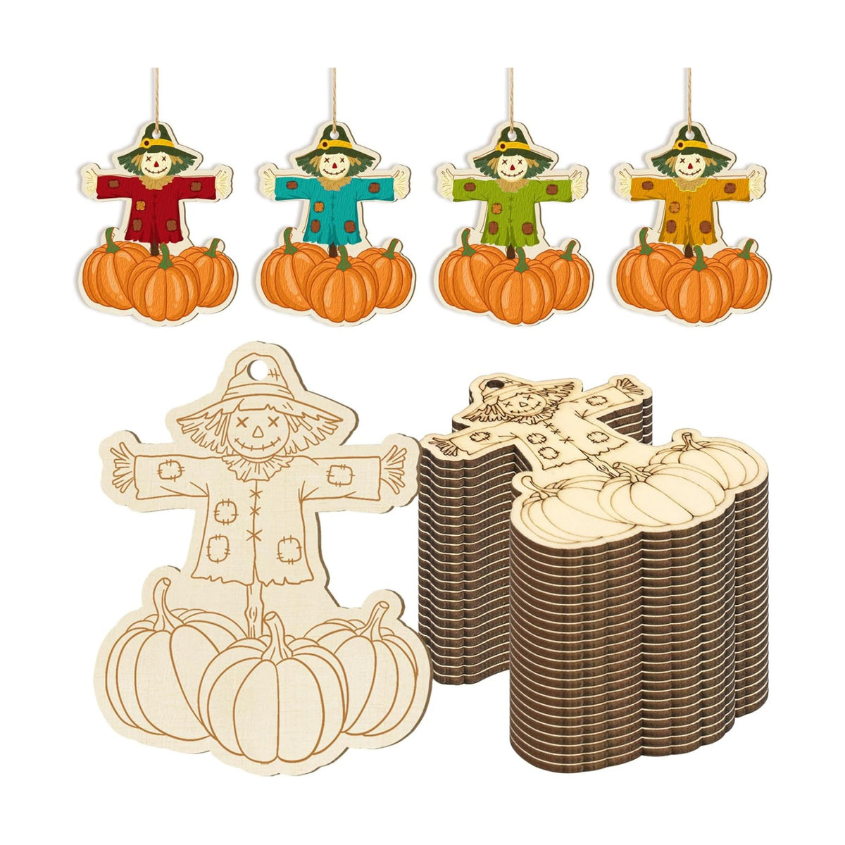Wooden Fall Ornaments to Paint Halloween Thanksgiving Decoration Cutouts Unfinished 24PCS, DIY Blank Unfinished Maple Leaf Wood Discs Ornament for Home Harvest Crafts Hanging Autumn Decorations