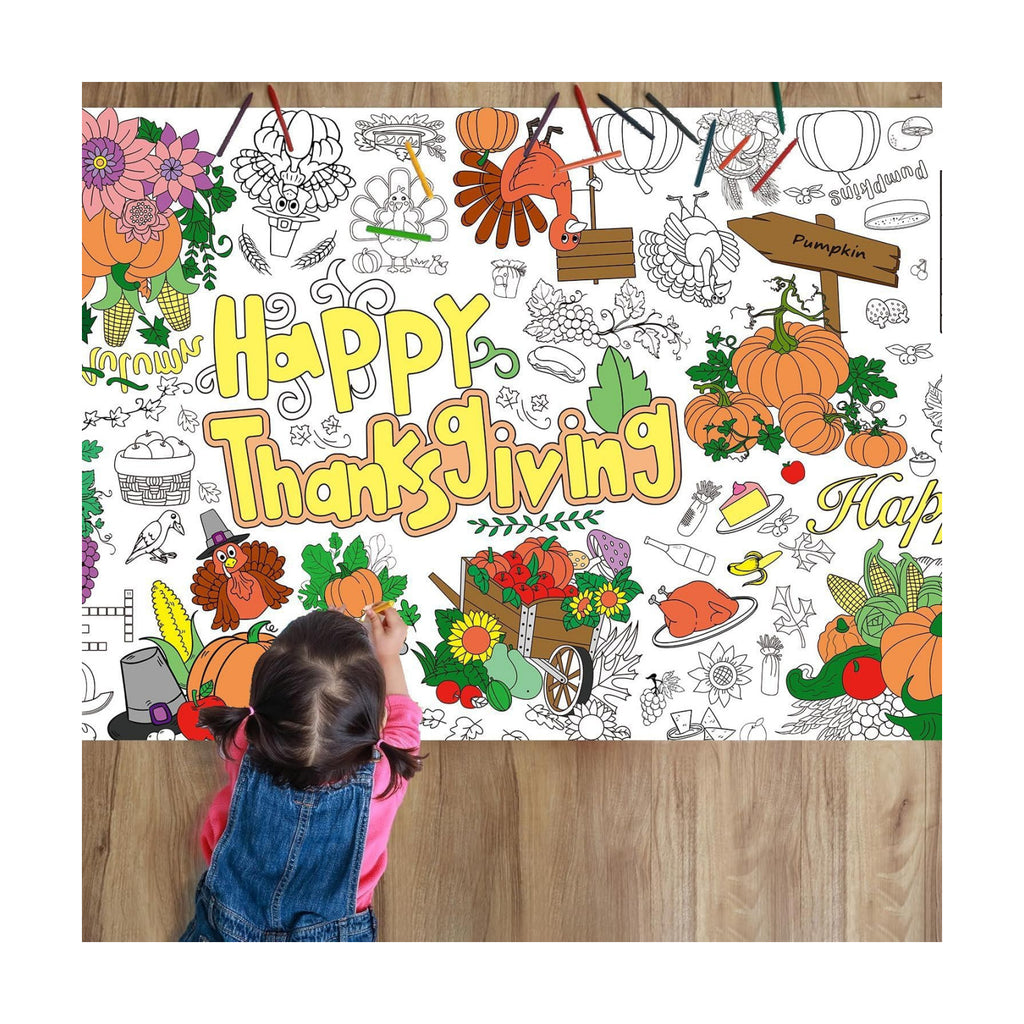 Sangguanlun Thanksgiving Giant Coloring Poster Tablecloth, 34 x 72 Inch Family Party Activity Table Cover for Kids & Adults (Thanksgiving)