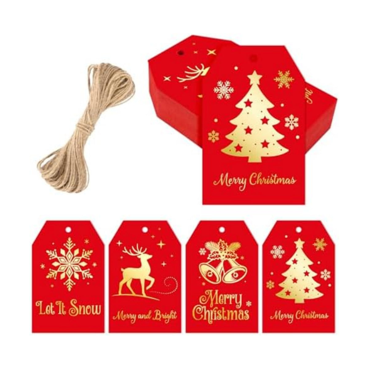 joycraft 60Pcs Christmas Gift Tags, 4 Styles Red Gold Foil Holiday Tree Tag