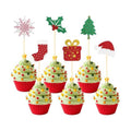 Christmas Cupcake Toppers Cake Decorations, 24 PCS Merry Christmas Cake Topper, Glitter Stockings Snowflake Xmas Tree Decorative Cupcakes Ficks Food Picks for Xmas Holiday Party Decoration Supplies