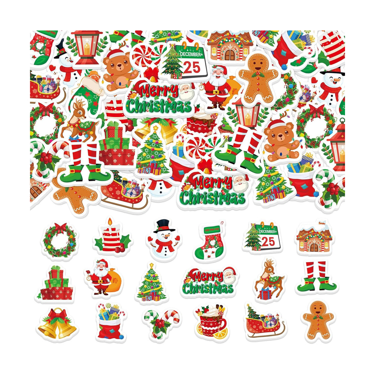 300Pcs Christmas Foam Stickers, Cute Self-Adhesive Xmas Stickers Foam Santa Claus Gingerbread Man Reindeer Sticker Decorations for Home Office School Classroom DIY Art Craft Party Supplies