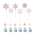 Snowflake Cupcake Toppers, 24PCS Glitter Winter Frozen Cupcake Picks Cake Decorations, Pink and Silver Snowflake Food Picks Topper for Christmas Winter Wonderland Baby Shower Party Decoration Supplies