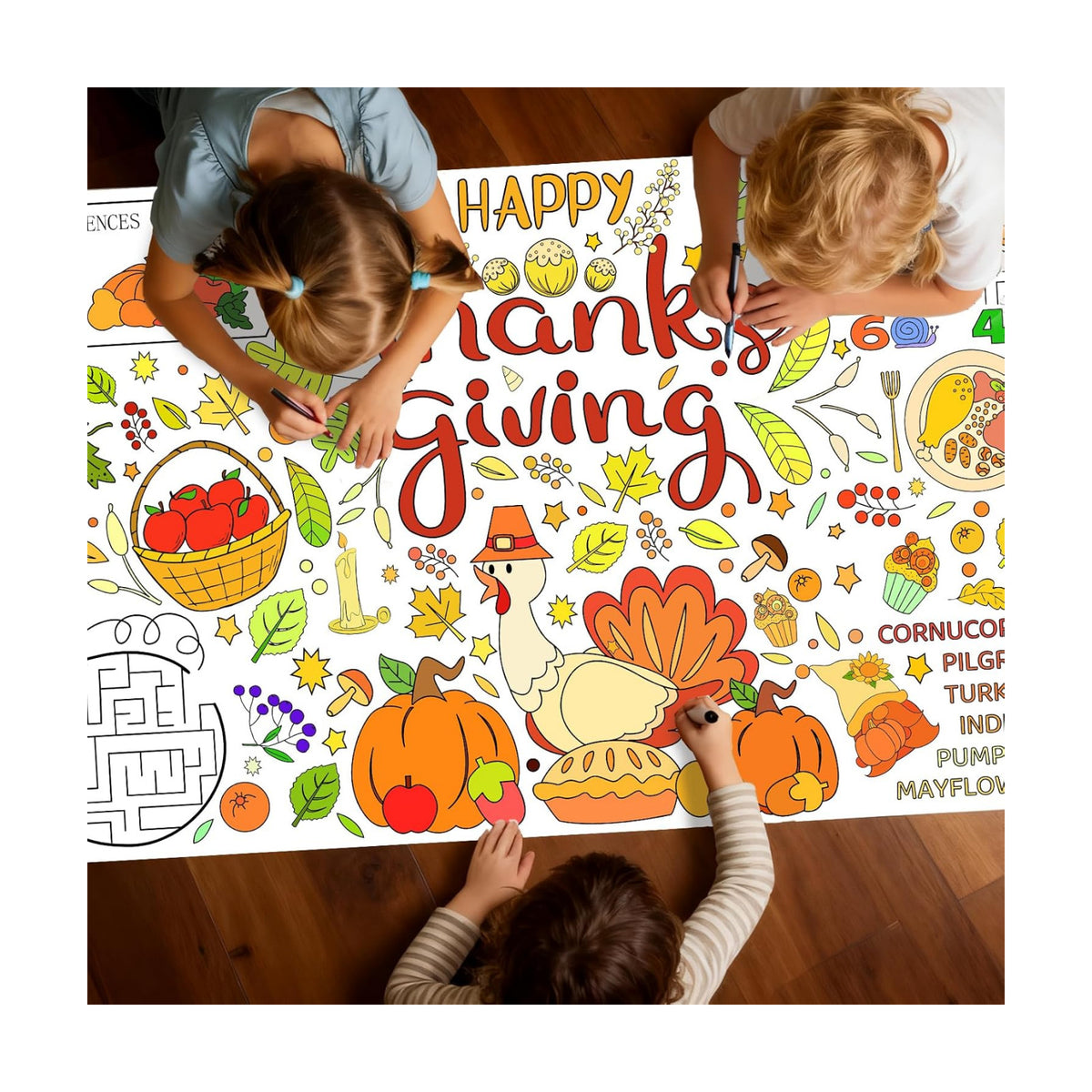 Thanksgiving Giant Coloring Poster Fall Turkey Paper Tablecloth