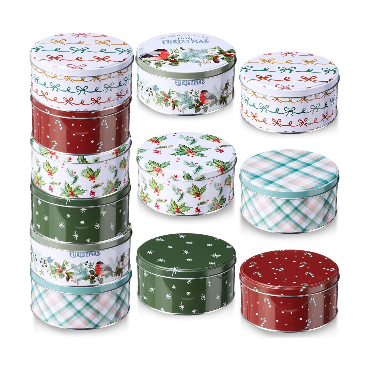 Yaomiao 12 Pack 5.3 Inch Christmas Cookie Tins with Lids, Delicate