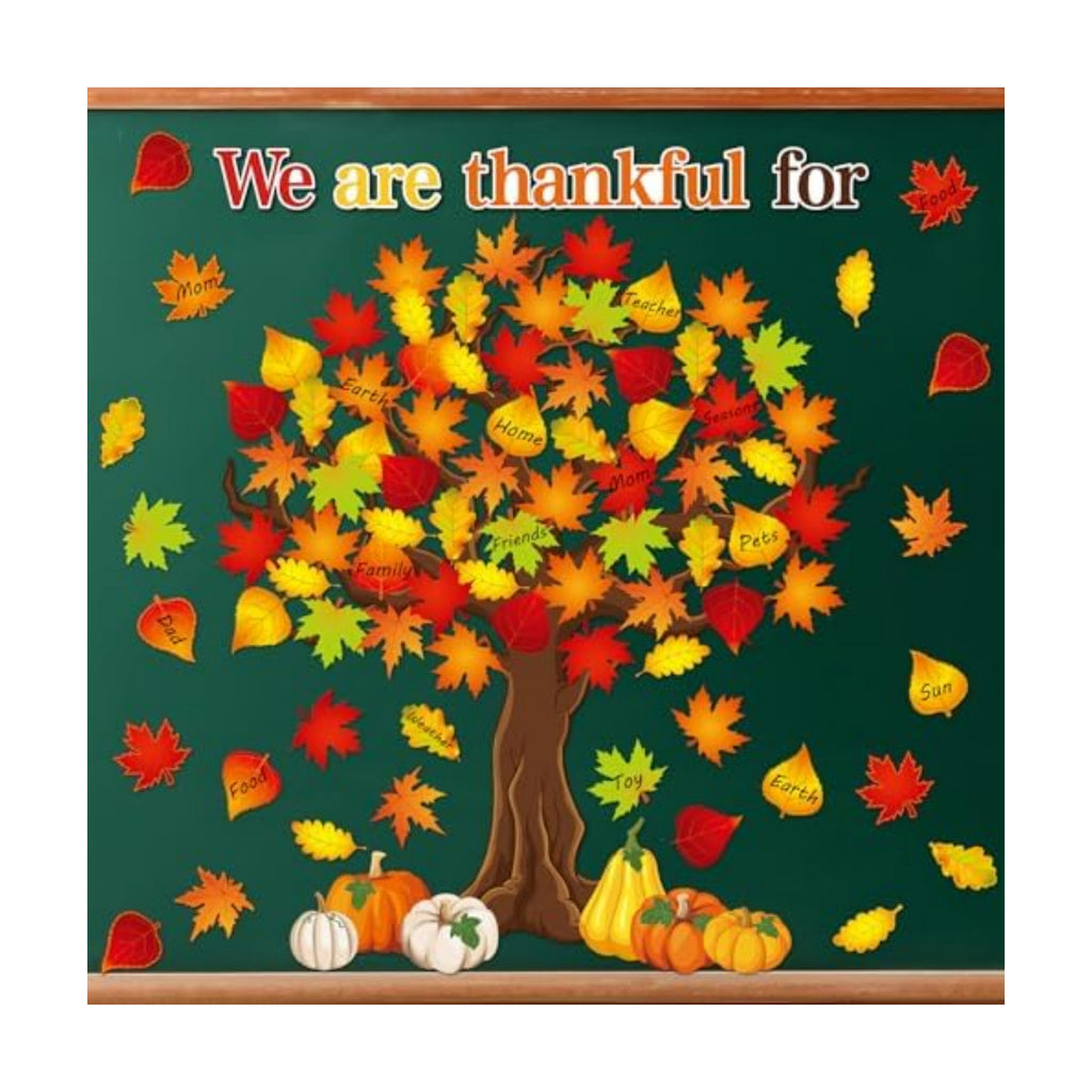 Ctosree 99 Pcs Fall Thanksgiving Bulletin Board Decorations Set We are Thankful for Classroom Wall Decor Autumn Maple Leaves Pumpkin Make Your Own Large Thankful Tree for Autumn Harvest Party Decor