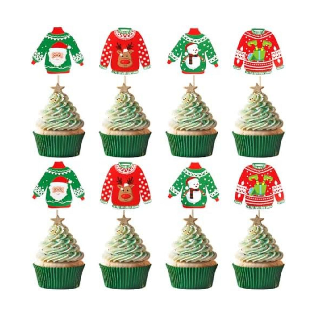 Ugly Sweater Cupcake Toppers, 40 PCS Christmas Ugly Sweater Cupcake Toppers Party Decorations, Christmas Holiday Cake Decoration Food Picks Topper for Xmas Birthday Holiday Party Decorations Supplies