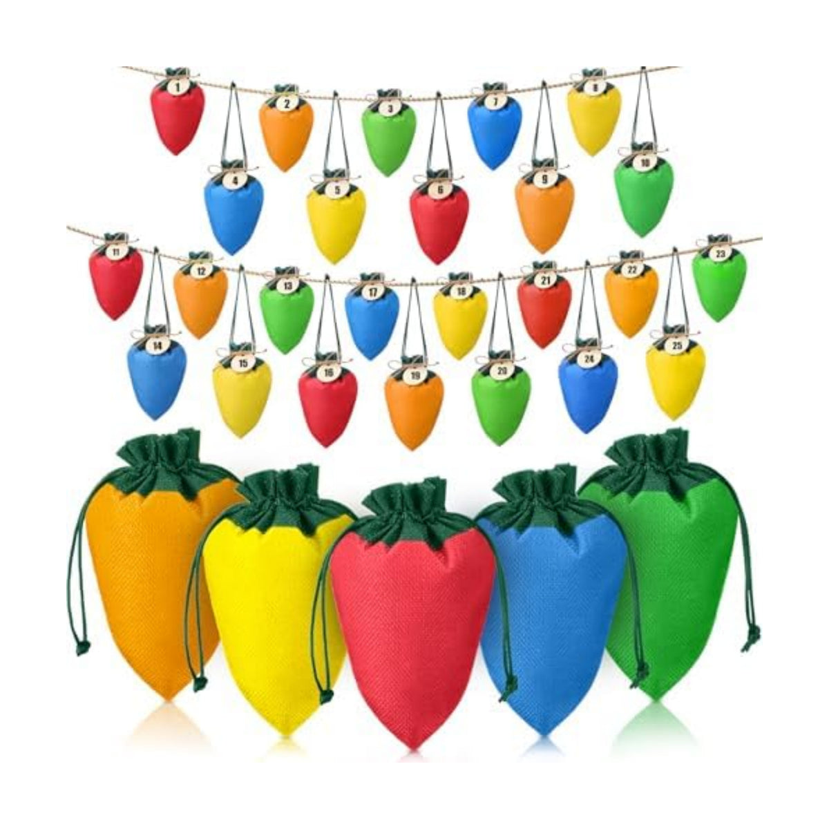 25 Pcs Christmas Lights Advent Calendar Bags 25 Days