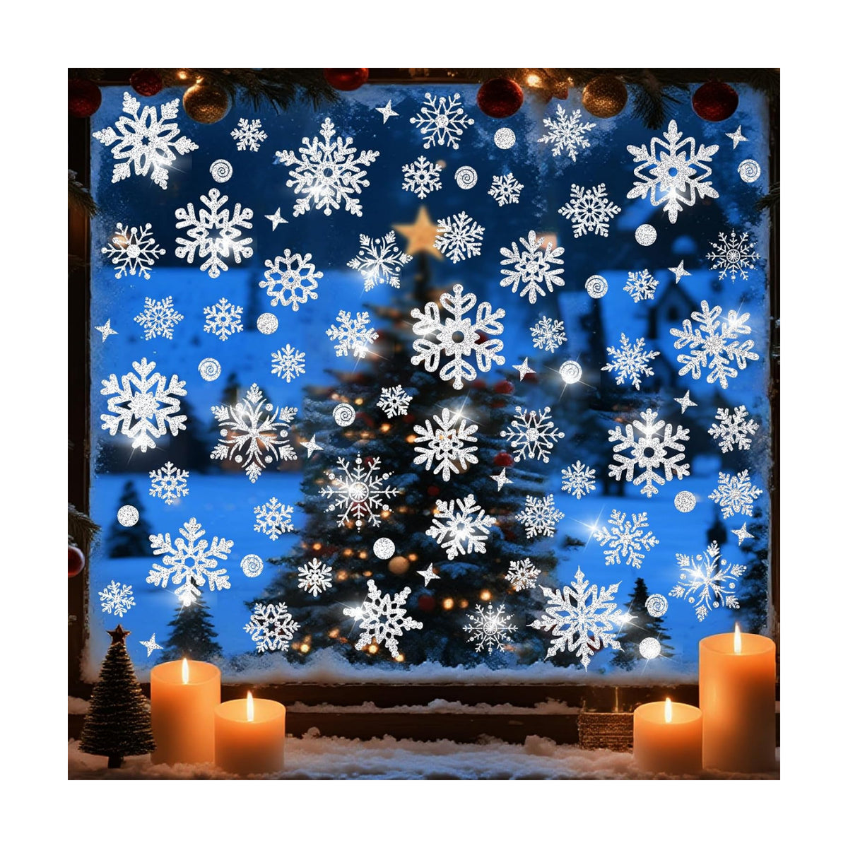 170PCS Glitter Christmas Window Clings Snowflake Window Clings for Glass Windows Silver Snowflake Window Stickers