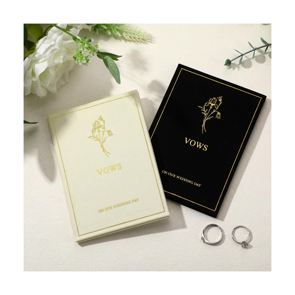 Engrowtic Wedding Vow Books His and Hers, Gold Foil, Black, White