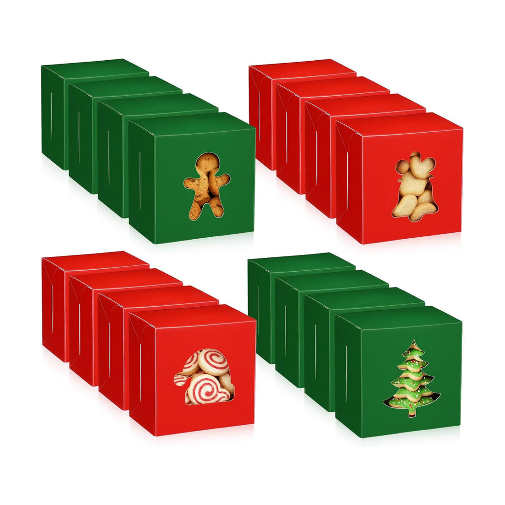AmazingSpark 48 Pcs Christmas Cookie Boxes with Windows Red and Green Bakery Boxes Christmas Paper Treat Cases for Holiday Party Favor Pastries, Cupcakes, Cookies, Donuts, Small Gift Wrapping