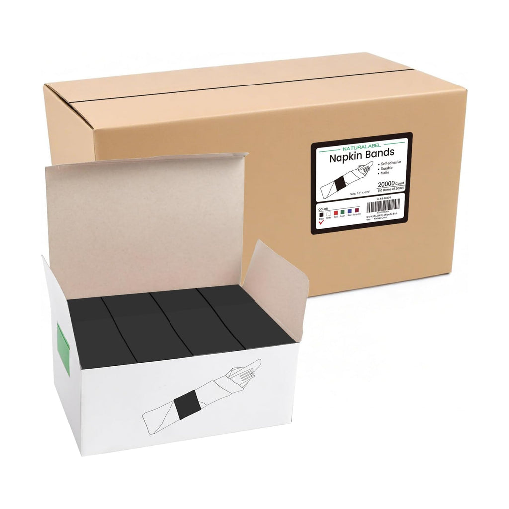 NATURALABEL Self-Adhesive Napkin Bands, Bulk Pack of 20,000, Black