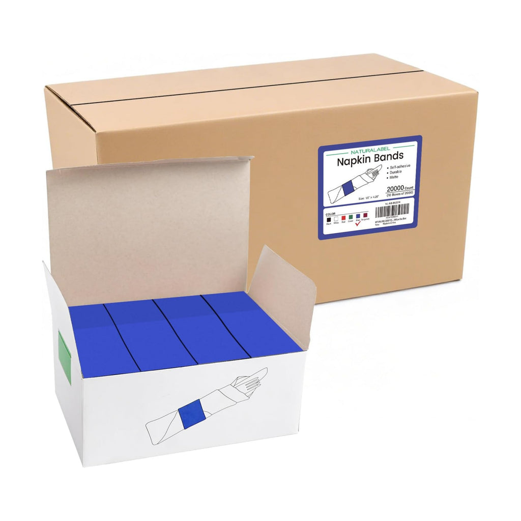 NATURALABEL Self-Adhesive Napkin Bands, Bulk Pack of 20,000, Blue