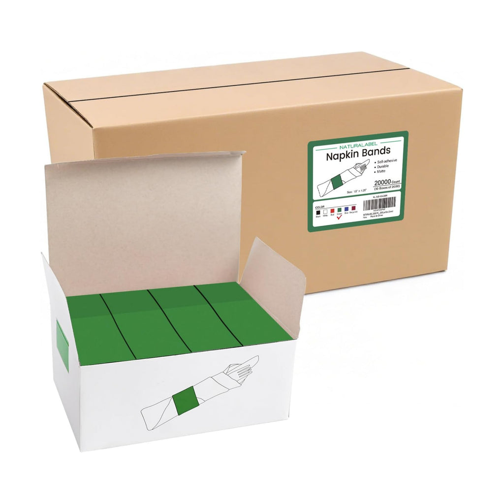 NATURALABEL Self-Adhesive Napkin Bands, Bulk Pack of 20,000, Green