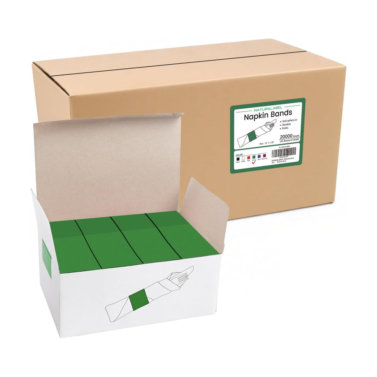 NATURALABEL Self-Adhesive Napkin Bands, Bulk Pack of 20,000, Green