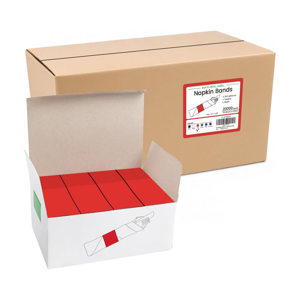 NATURALABEL Self-Adhesive Napkin Bands, Bulk Pack of 20,000, Red