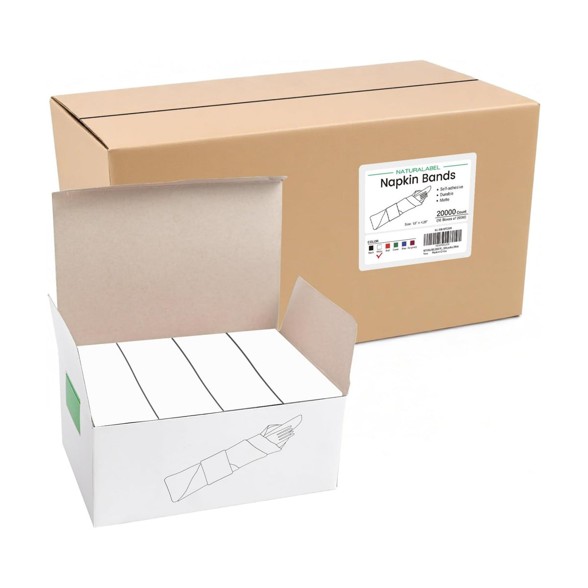 NATURALABEL Self-Adhesive Napkin Bands, Bulk Pack of 20,000, White