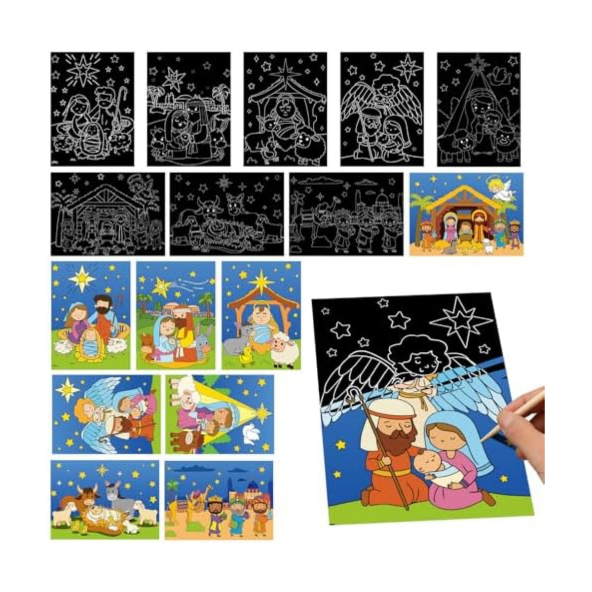 Marspark 24 Pcs Christmas Scratch Paper Nativity Art Crafts Bulk