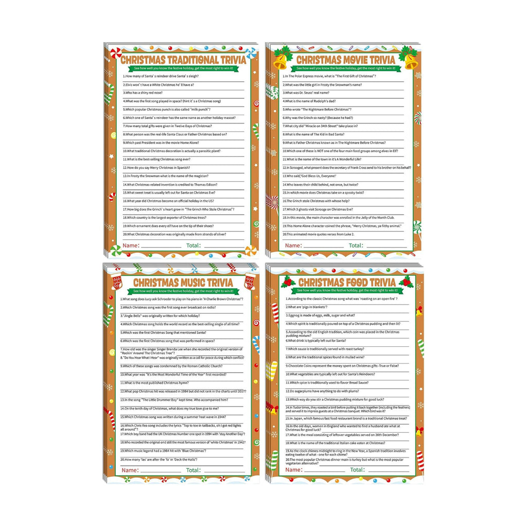 104Pcs Christmas Party Trivia Game Cards Xmas Festival Guessing Activity Christmas Question and Answer Cards for Adults Family Friends Coworkers Groups Winter Holiday Party Supplies (Gingerbread)