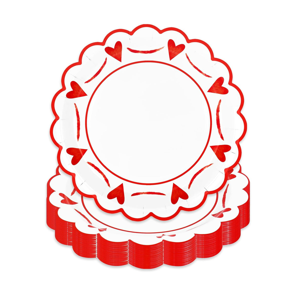 JarThenaAMCS 50 Pcs Valentine's Day Heart Paper Plates Scalloped Disposable Plate Red Decorative Tableware Gift for Home Wedding Anniversary Birthday Party Kitchen Decor, 9 In