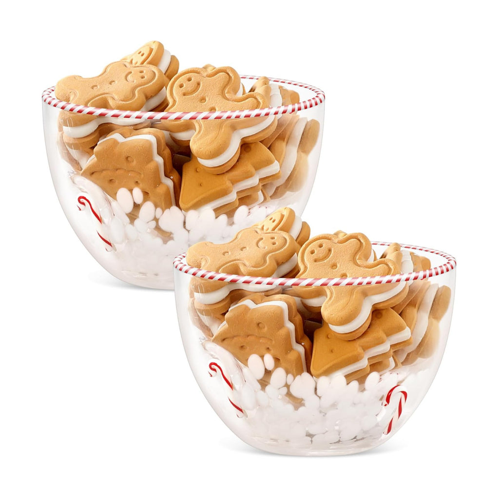FoldTier 2 Pcs Christmas Icon Candy Bowls Dish, 14oz Candy Cane Christmas Serving Bowls Double Old Fashioned Glass Xmas Gifts for Snacks Dessert Cookie Holiday Party Favors Table Decoration