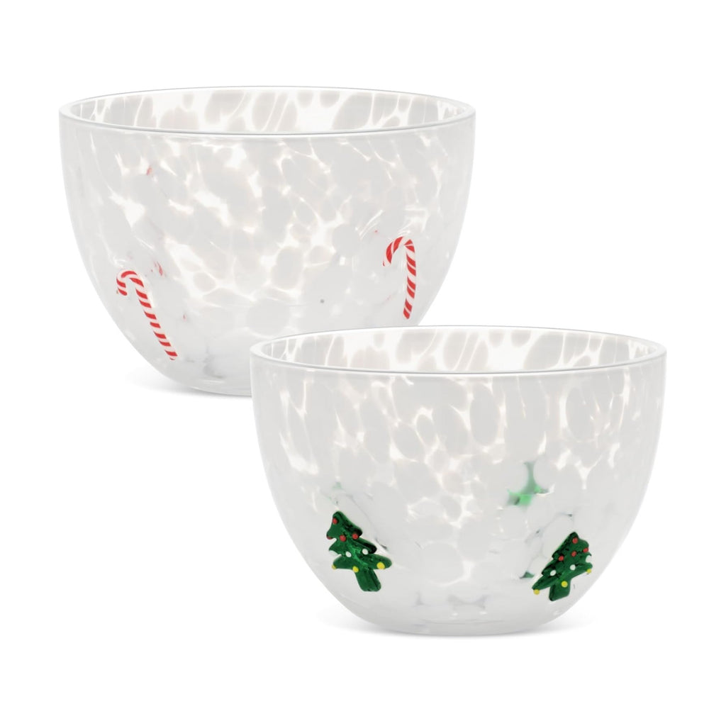 FoldTier 2 Pcs Christmas Icon Candy Bowls Dish, 14oz Candy Cane Christmas Tree Serving Bowls Double Old Fashioned Glass Xmas Gifts for Snacks Dessert Cookie Holiday Party Favors Table Decoration