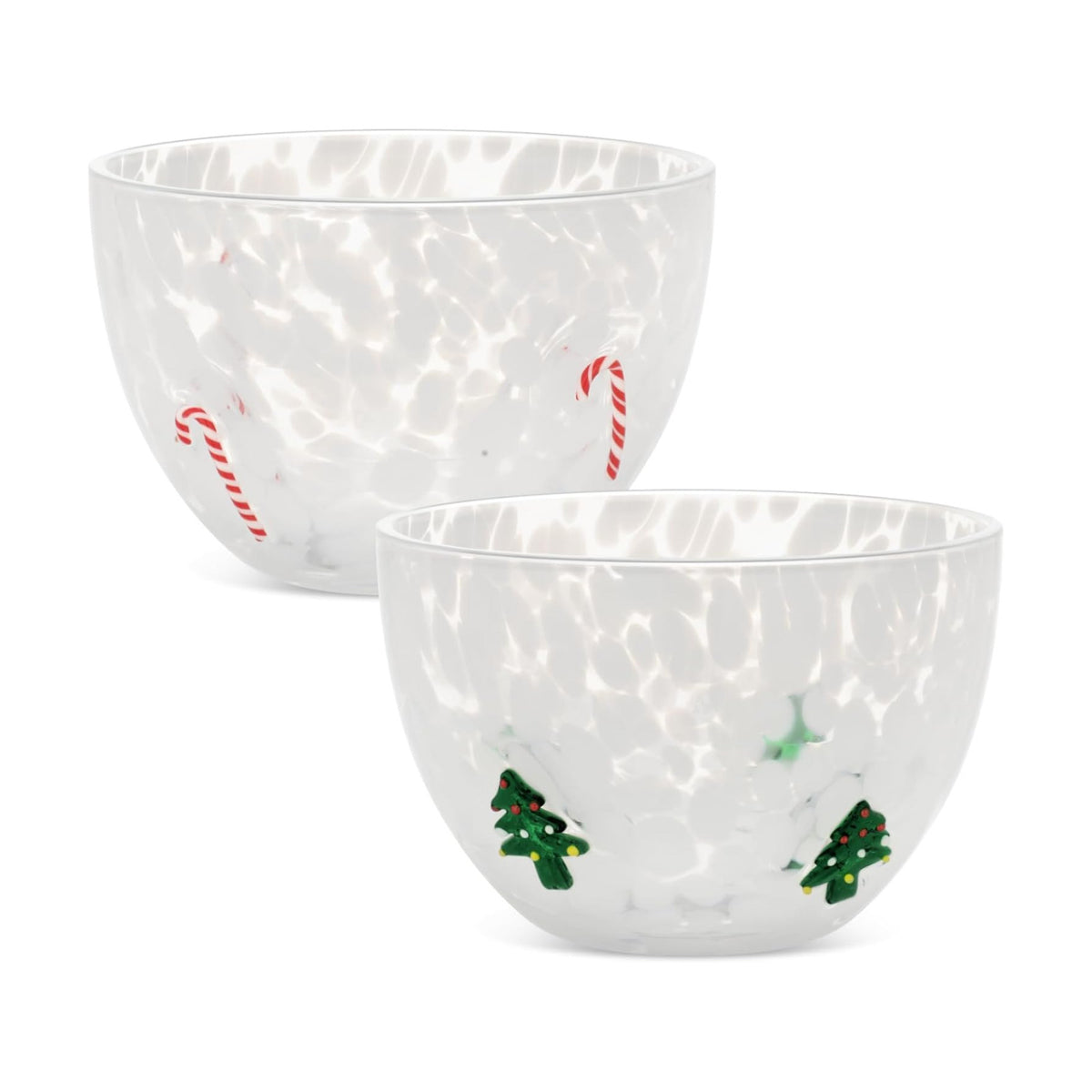 FoldTier 2 Pcs Christmas Icon Candy Bowls Dish, 14oz Candy Cane Christmas Tree Serving Bowls Double Old Fashioned Glass Xmas Gifts for Snacks Dessert Cookie Holiday Party Favors Table Decoration