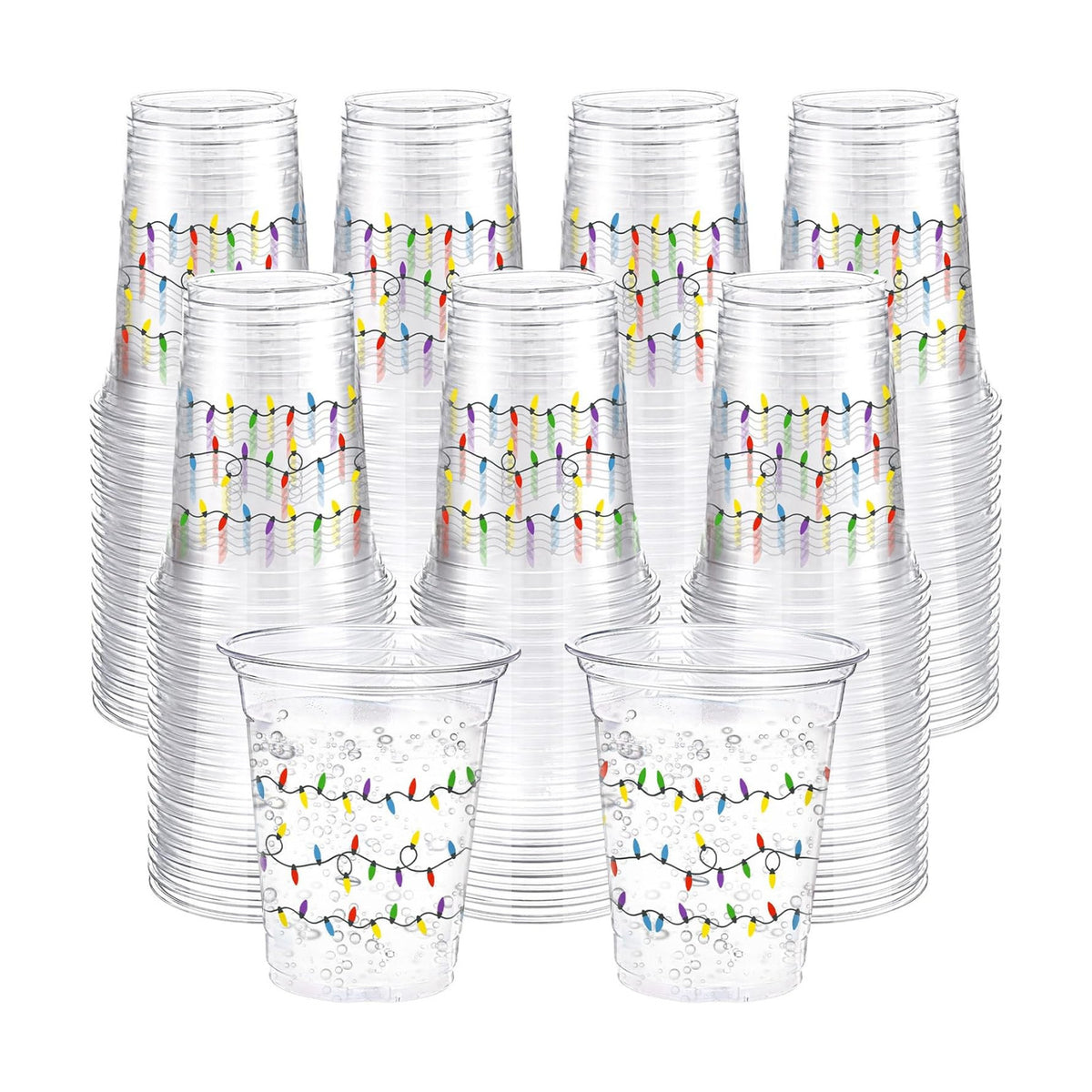 Jingmore 100 Pack 16 oz Christmas Clear Plastic Cups with Lights Design