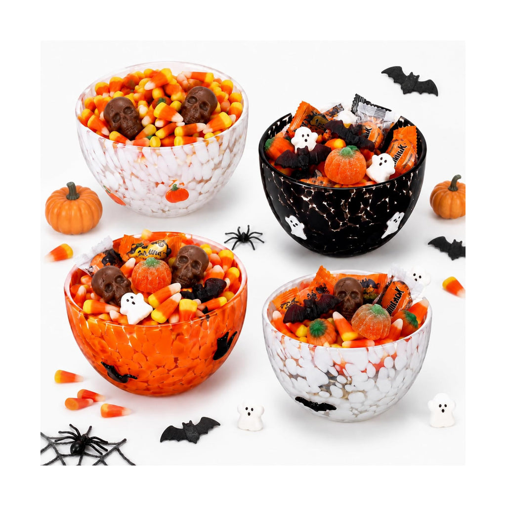 FoldTier 4 Pcs Halloween Snack Bowl, 14oz Pumpkin, Ghost, Bat, Cat Candy Dessert Bowls Double Old Fashioned Serving Bowls Gifts for Halloween Party Favors Table Decoration Supplies