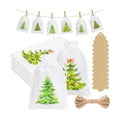 G2PLUS 24Pcs Christmas Drawstring Burlap Gift Bags - 4X6 In Christmas Advent Calendar Bags, 4 Design Xmas Tree Burlap Bag, White Treat Goody Bag for Xmas Holiday Party Favors