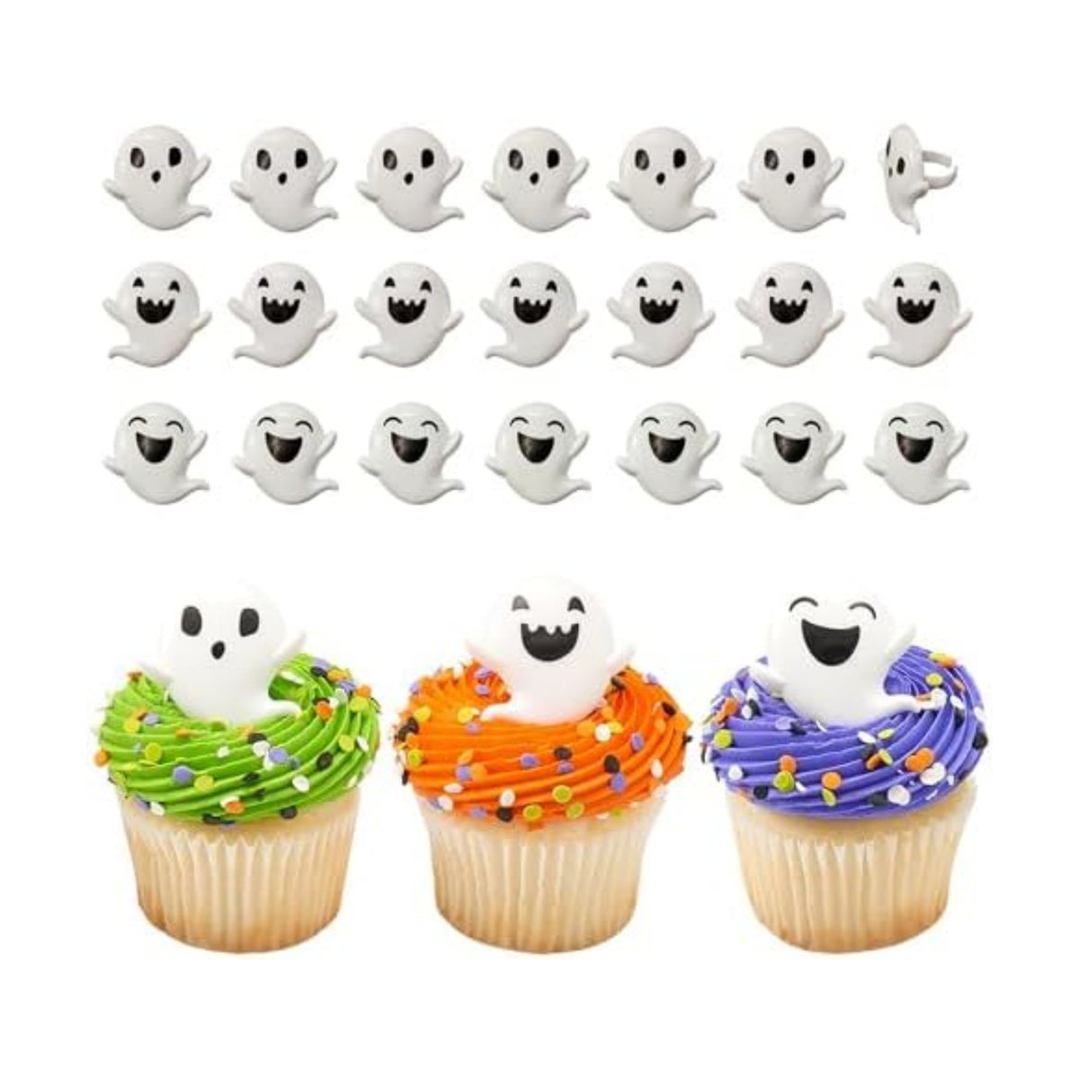 Ghost Halloween Cupcake Decoration Toppers | 24 Pack Party Cake Rings