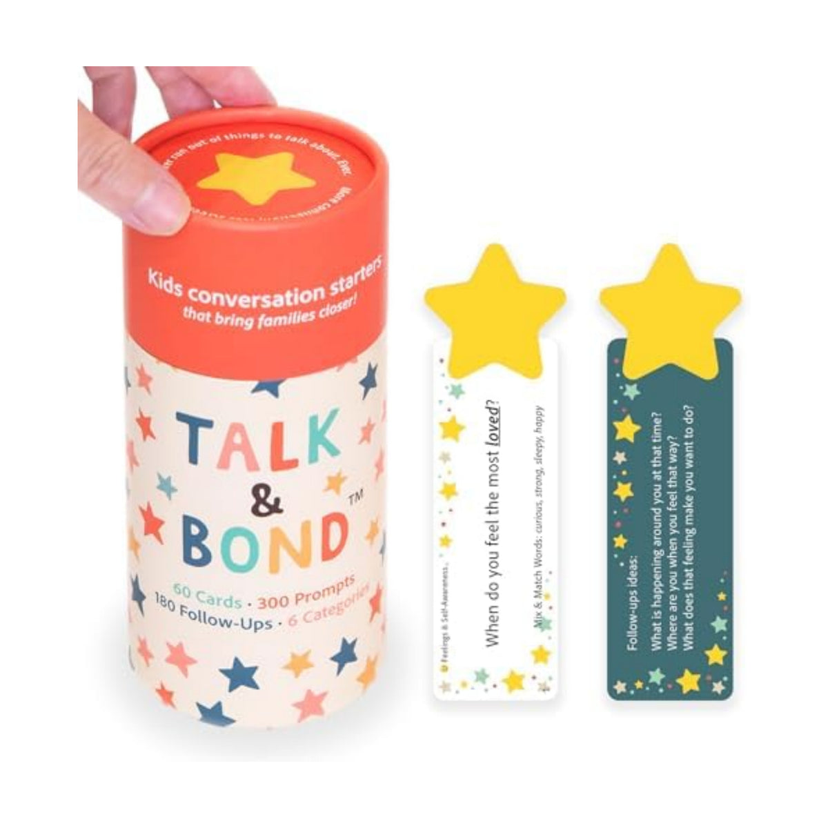 TALK & BOND Family Conversation Starter for Kids Ages 3–6 | 300 Questions + 180 Follow-Ups | Screen-Free Social Emotional Learning (SEL) Game for Family Dinner, Bedtime & Travel