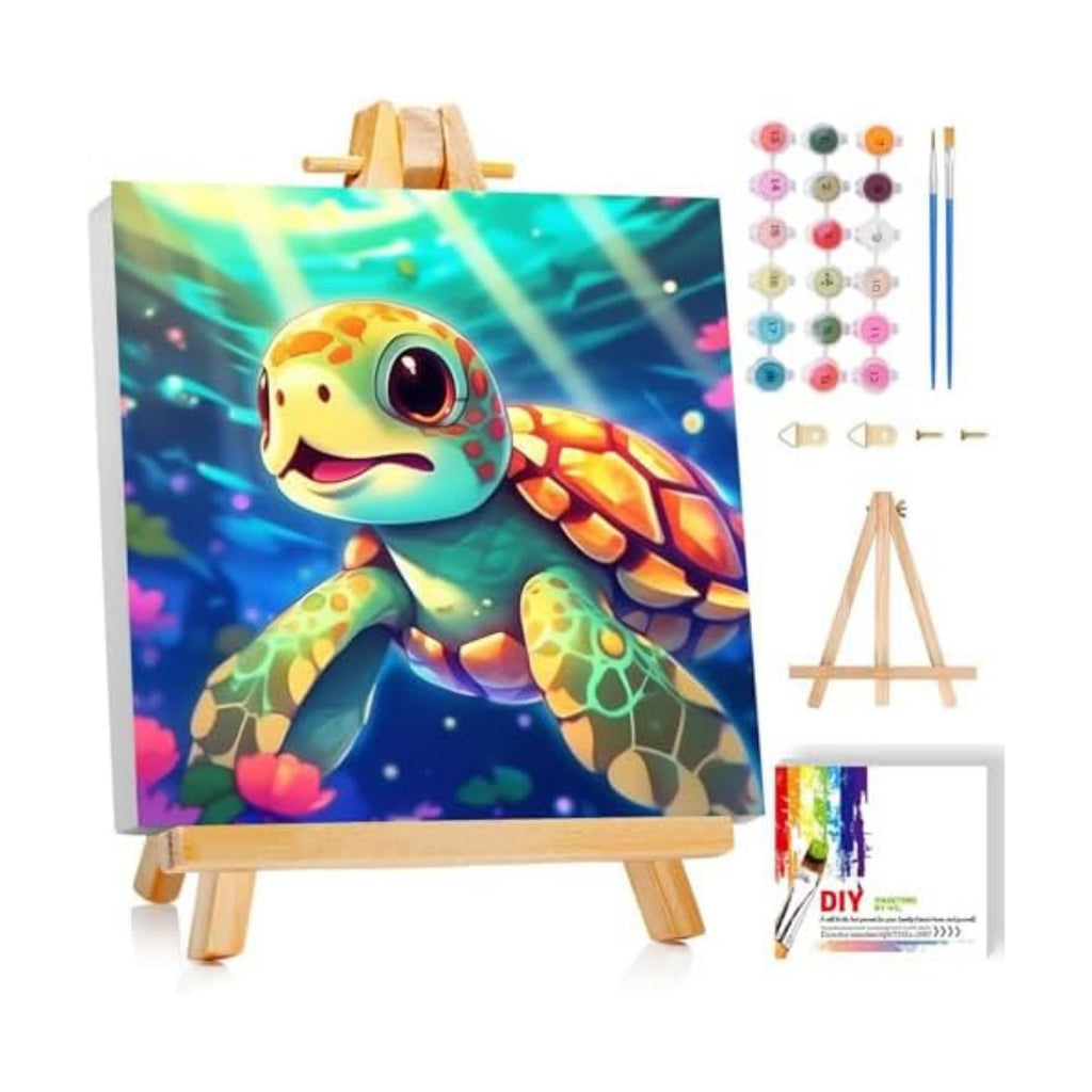 Gemozaic Sea Turtle Paint by Numbers Kit for Kids Ages 4-8-12, 8 x 8 INCH
