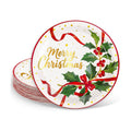 FYSUIMU Christmas Paper Plates Party Plates Xmas Gold Foil Holly Ribbon Disposable Dinner Plate for Winter Holiday New Year Party Tableware Supplies, 40 Pcs
