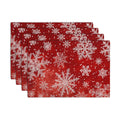 Red Snowflake Xmas Placemats Set of 4 Merry Christmas Snowflakes Linen Fabric Table Mats Seasonal Winter Holiday Washable Place Mats for Party Kitchen Dining Outdoor Indoor Decor